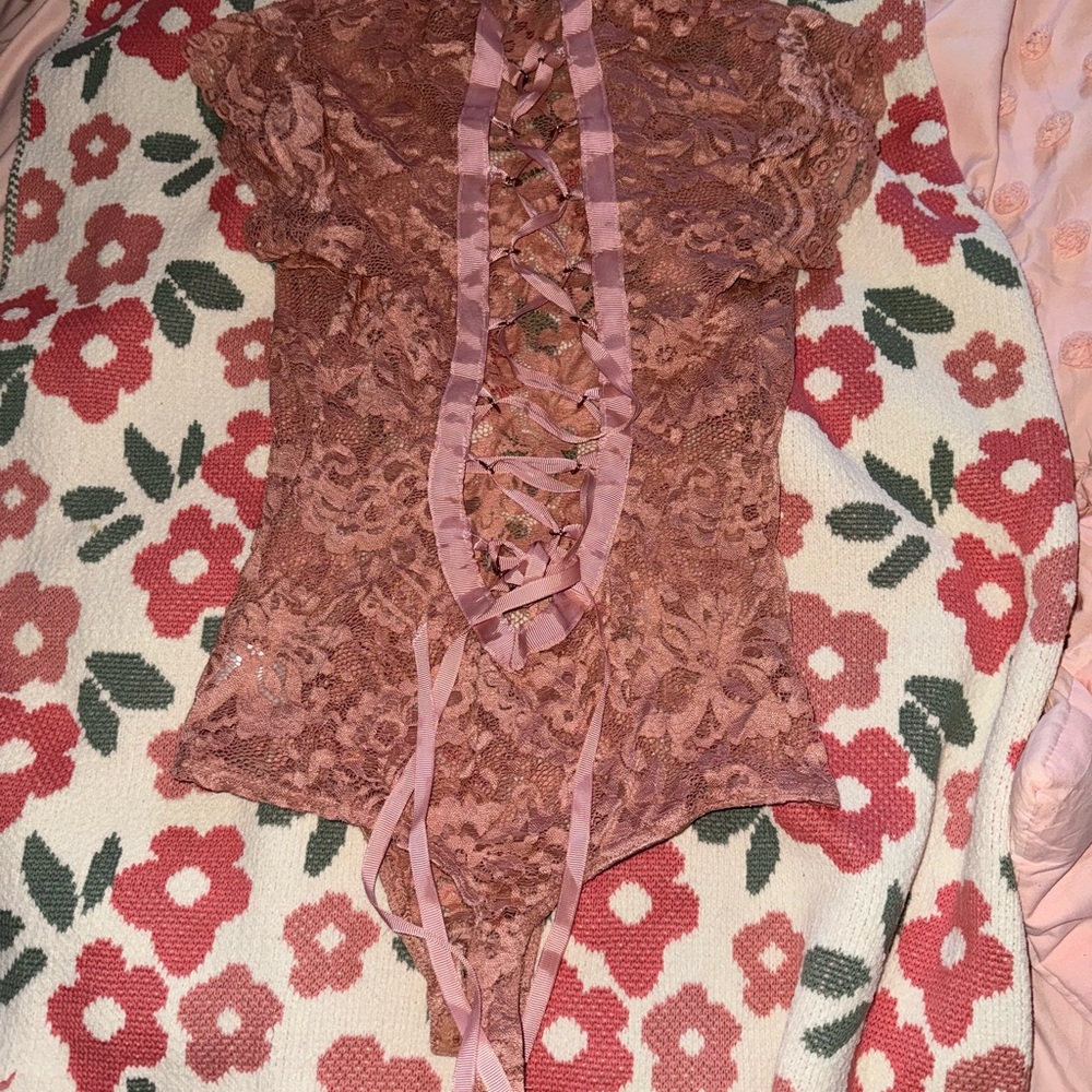 Fashion Nova Lace-Up Bodysuit in Pink